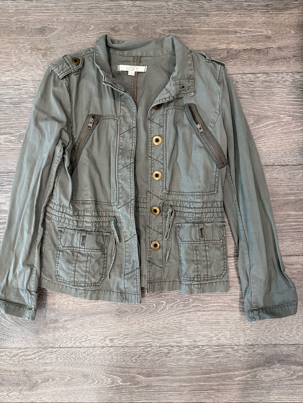 LOFT Olive Utility Field Jacket with Drawstring Waist